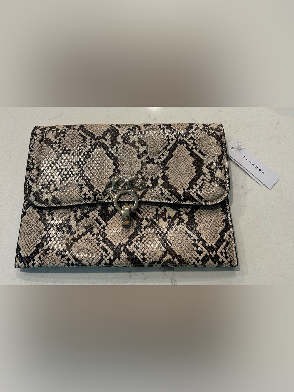 CLOSET CLOSING - Last Call! Topshop Beige and Black Snake-Print Wristlet Clutch